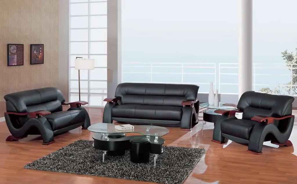 Black leather sofa set
